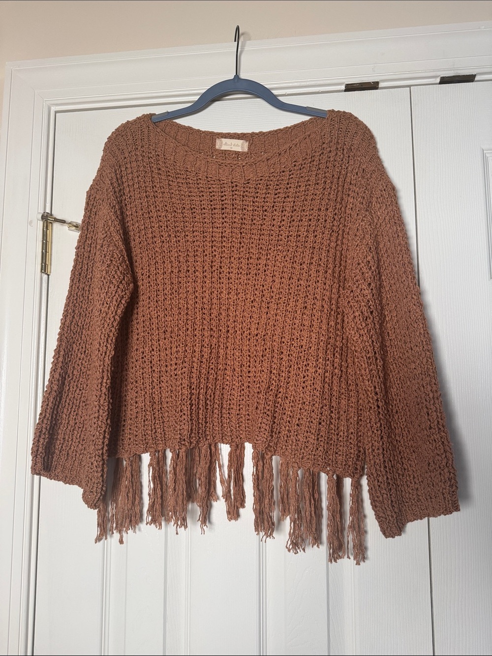 Altar’d state brown open knit chunky sweater poncho with fringe size medium